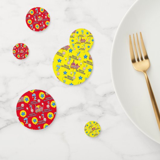 ハッピー7誕生日紙吹雪、#7黄&赤 コンフェッティ (グループ)