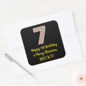 ハッピー7誕生日&メリークリスマス，名前をカスタムする スクエアシール (封筒)