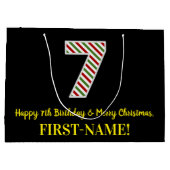 ハッピー7誕生日&メリークリスマス，名前をカスタムする ラージペーパーバッグ (裏面)