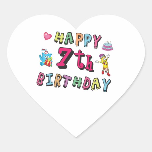 ハッピー7誕生日。7歳。 ハートシール (正面)