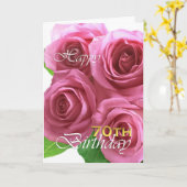 ハッピー70歳の誕生日、ピンクのバラ カード (黄色い花)