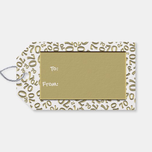 ハッピー70番目の誕生日番号パターン金ゴールド/白 ギフトタグ (裏面横)