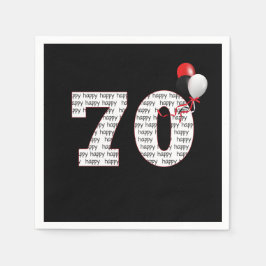 ハッピー70誕生日オンブラックナプキンス スタンダードカクテルナプキン