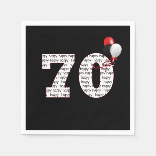 ハッピー70誕生日オンブラックナプキンス スタンダードカクテルナプキン (正面)
