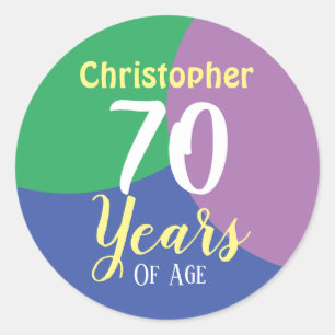 ハッピー70誕生日クラシックラウンドステッカー ラウンドシール