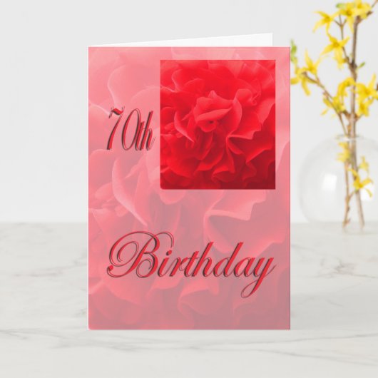ハッピー70誕生日ディアンサス赤い花 カード (黄色い花)