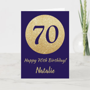 ハッピー70誕生日ネービーブルー&金ゴールドグリッター カード
