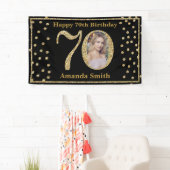 ハッピー70誕生日バナーブラック&金ゴールド写真 横断幕 (インサイチュ)