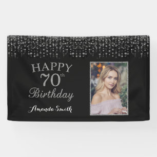 ハッピー70誕生日バナー。シルバーグリッター写真 横断幕