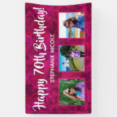 ハッピー70誕生日ピンクパーソナライズされた写真 横断幕 (縦)