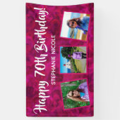 ハッピー70誕生日ピンクパーソナライズされた写真 横断幕 (縦)