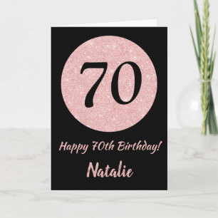 ハッピー70誕生日ブラックとバラピンク金ゴールド カード