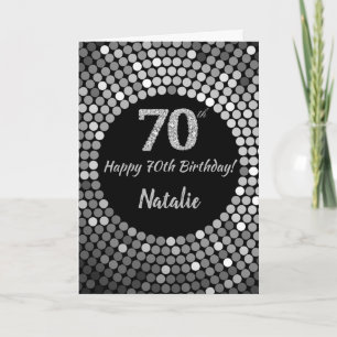 ハッピー70誕生日ブラックアンドシルバーグリッターカード カード