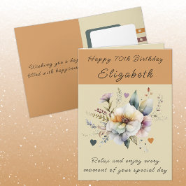 ハッピー70誕生日名前フローラオレンジ カード