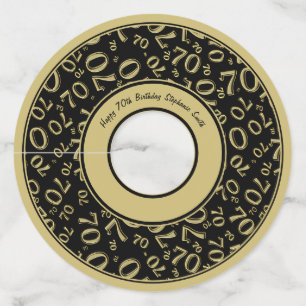 ハッピー70誕生日金ゴールドとブラックナンバーテーマ ワイングラスタグ
