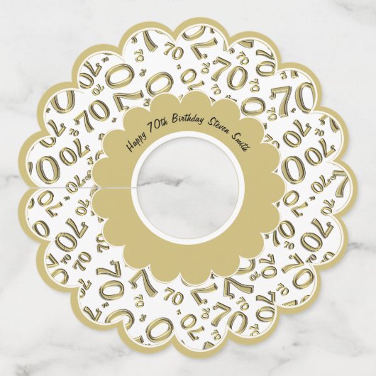 ハッピー70誕生日金ゴールドとホワイトナンバーテーマ ワイングラスタグ (正面)