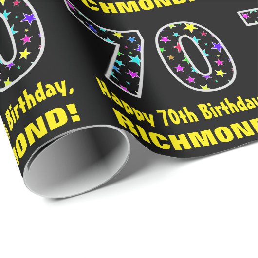 ハッピー70誕生日、おもしろいカラフルスターパターン70 ラッピングペーパー (ロールコーナー)