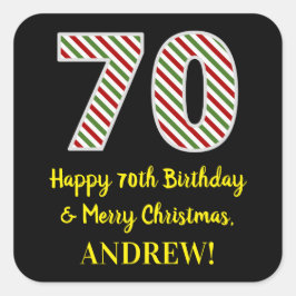 ハッピー70誕生日&メリークリスマス、名前をカスタムする スクエアシール