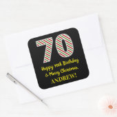 ハッピー70誕生日&メリークリスマス、名前をカスタムする スクエアシール (封筒)