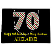 ハッピー70誕生日&メリークリスマス、名前をカスタムする ラージペーパーバッグ (正面)