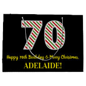 ハッピー70誕生日&メリークリスマス、名前をカスタムする ラージペーパーバッグ (裏面)