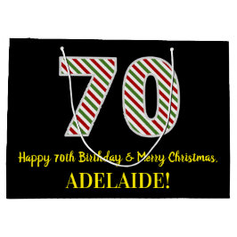 ハッピー70誕生日&メリークリスマス、名前をカスタムする ラージペーパーバッグ