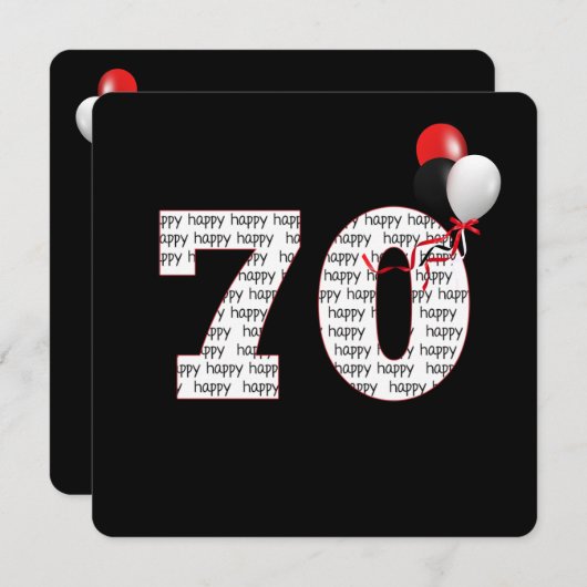 ハッピー70th誕生日オンブラック招待状 招待状 (正面/裏面)