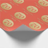 ハッピー70th誕生日コーラルオレンジ&金ゴールドグリッター ラッピングペーパー (角)