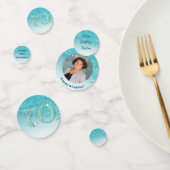 ハッピー70th誕生日シックティール(緑がかった色)ブルーグリッター コンフェッティ (グループ)