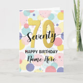 ハッピー70th誕生日パステルレインボー金ゴールドウーマン カード (正面)