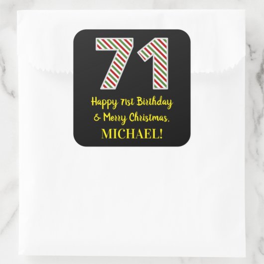 ハッピー71誕生日&メリークリスマス、名前をカスタムする スクエアシール (バッグ)