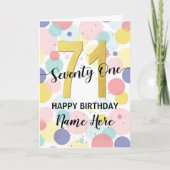 ハッピー71st誕生日パステルレインボーアンド金ゴールドガール カード (正面)