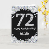 ハッピー72誕生日ブラックアンドシルバーグリッターカード カード (黄色い花)