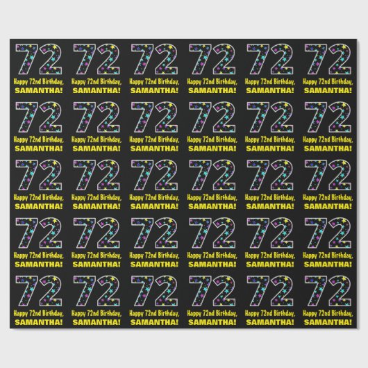 ハッピー72誕生日、おもしろいカラフルスターパターン72 ラッピングペーパー (フラット)