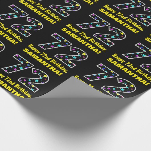 ハッピー72誕生日、おもしろいカラフルスターパターン72 ラッピングペーパー (角)