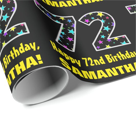 ハッピー72誕生日、おもしろいカラフルスターパターン72 ラッピングペーパー (ロールコーナー)