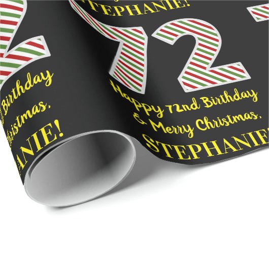 ハッピー72誕生日&メリークリスマス、名前をカスタムする ラッピングペーパー (ロールコーナー)