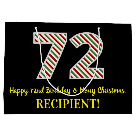 ハッピー72誕生日&メリークリスマス、名前をカスタムする ラージペーパーバッグ (裏面)