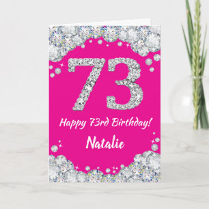 ハッピー73誕生日ホットピンクアンドシルバーグリッター カード