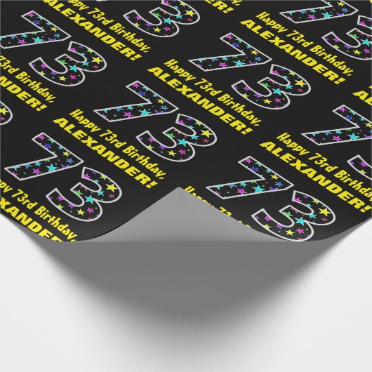 ハッピー73誕生日、おもしろいカラフルスターパターン73 ラッピングペーパー (角)