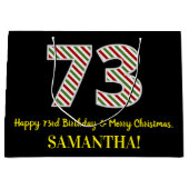 ハッピー73rd誕生日&メリークリスマス、名前をカスタムする ラージペーパーバッグ (正面)