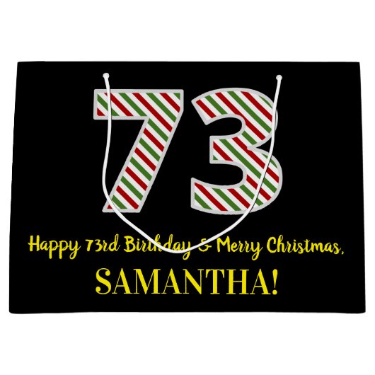 ハッピー73rd誕生日&メリークリスマス、名前をカスタムする ラージペーパーバッグ (正面)