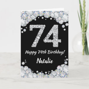 ハッピー74誕生日ブラックアンドシルバーグリッターカード カード