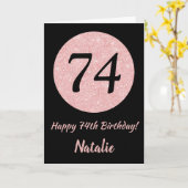 ハッピー74誕生日ブラックアンドバラピンク金ゴールド カード (黄色い花)