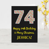 ハッピー74誕生日&メリークリスマス、名前をカスタムする カード (黄色い花)