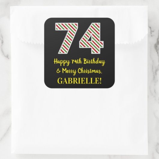 ハッピー74誕生日&メリークリスマス、名前をカスタムする スクエアシール (バッグ)