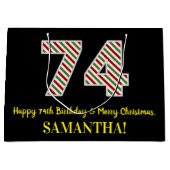 ハッピー74誕生日&メリークリスマス、名前をカスタムする ラージペーパーバッグ (正面)