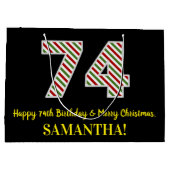 ハッピー74誕生日&メリークリスマス、名前をカスタムする ラージペーパーバッグ (裏面)
