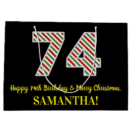 ハッピー74誕生日&メリークリスマス、名前をカスタムする ラージペーパーバッグ