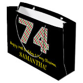 ハッピー74誕生日&メリークリスマス、名前をカスタムする ラージペーパーバッグ (裏面アングル)